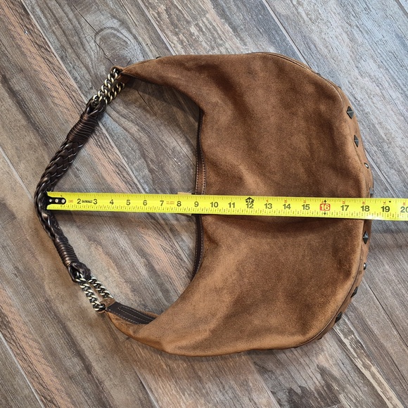 Donald J Pliner Brown Suede Braided Leather Handle Studded Hobo Bag - Picture 8 of 16